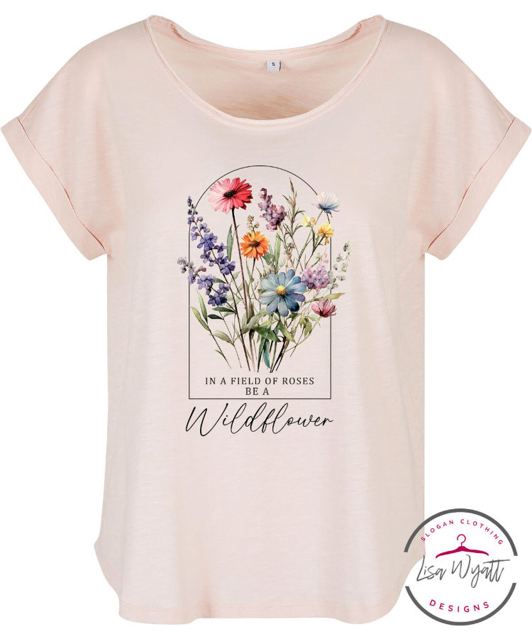 38 Lazy Cat In a Field of Roses RESIZED Light Pink T-Shirt with In a Field of Roses by a Wildflower Design