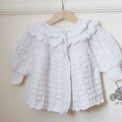 Hand Crocheted White Coat and Hat for Baby Girl