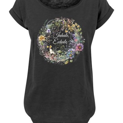 Inhale Exhale Round Flowers Black BY036 T-Shirt