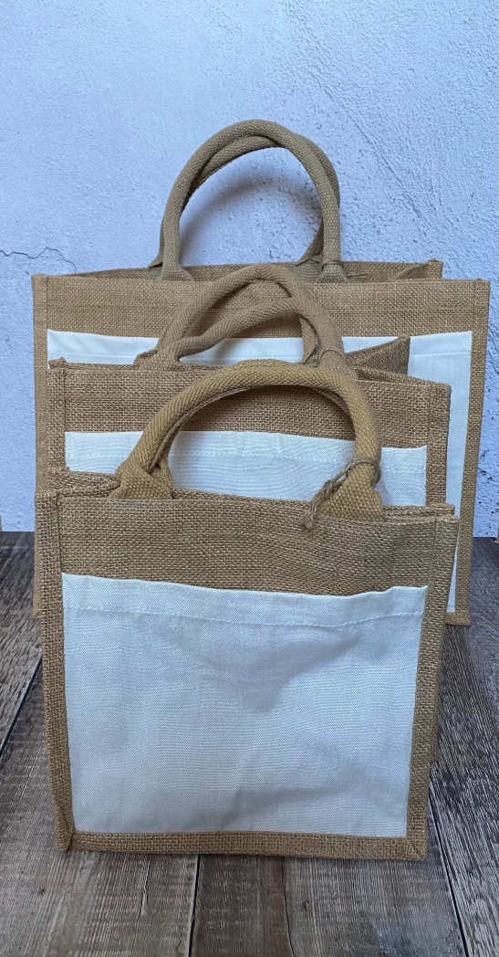 Personalised Teacher Stuff Tote Bag Sub Tote Bags 3 Sizes Available Image of the totes standing in front of each other to show size difference