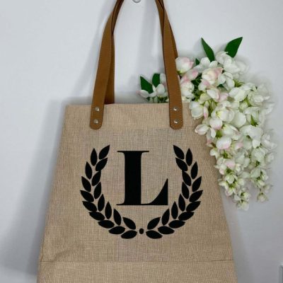 Luxury Shoulder Tote Bag Initial Wreath Design