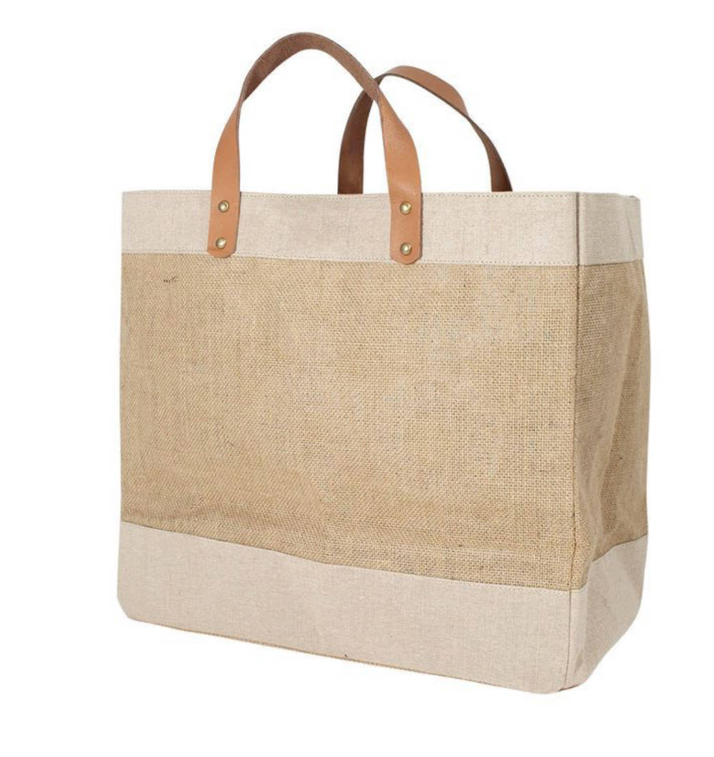 Luxury Large Leather Handle Jute Branded Bag Luxury Natural Jute Tote Bag
